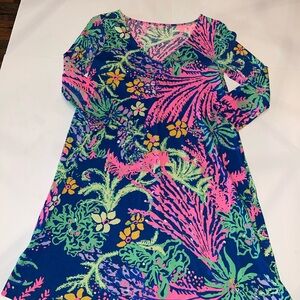 Lilly Pulitzer Women’s S Indigo All a Glow 3/4 Sleeve Floral Dress